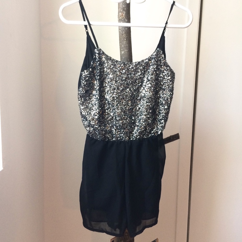 Black playsuit - silver sequin - Size S
